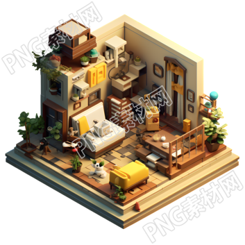 3D房屋内景光影细节插画设计