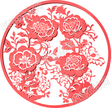 窗花剪紙牡丹花高清圖形素材