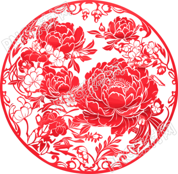 窗花剪紙牡丹花扁平設(shè)計(jì)素材