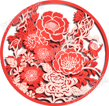 窗花剪紙牡丹花藝術(shù)素材PNG