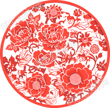 窗花剪紙紅色牡丹素材