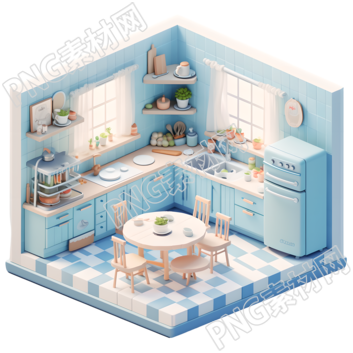 3D厨房室内微景观插画