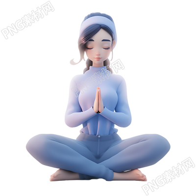 練瑜伽的女孩藍(lán)色瑜伽服插畫