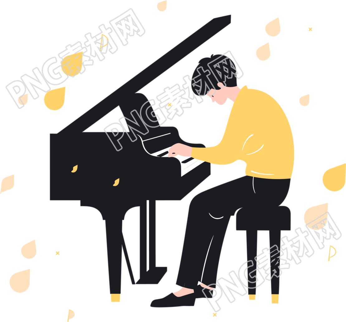 弹钢琴的男孩插画设计素材