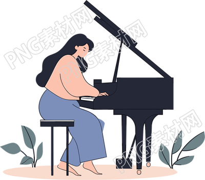 彈鋼琴的女生彩色插圖設(shè)計(jì)素材
