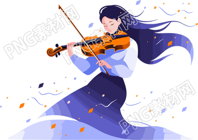 拉小提琴的女生彩色插畫設計素材