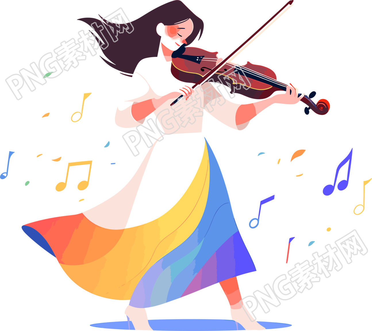 拉小提琴的女生彩色插图