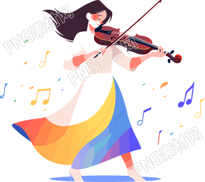 拉小提琴的女生彩色插圖