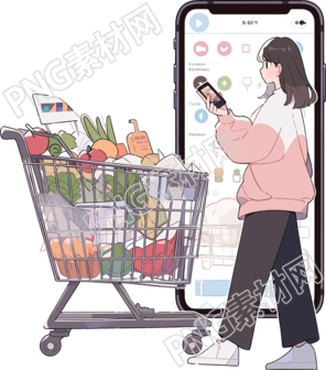 手机购物女孩创意设计素材