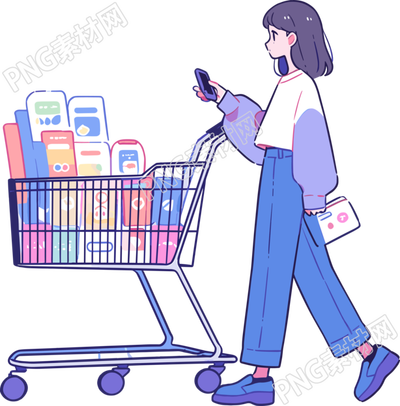 手機(jī)購(gòu)物女孩插畫設(shè)計(jì)素材