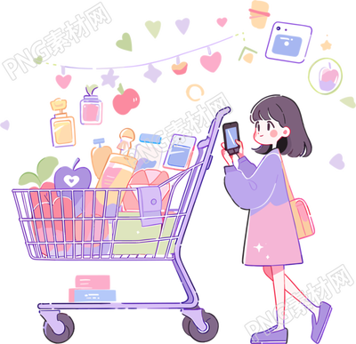 手機(jī)購(gòu)物女孩PNG透明背景素材