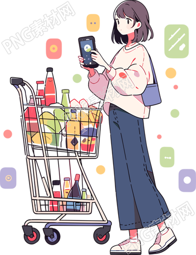 手機(jī)購(gòu)物女孩高清插畫設(shè)計(jì)素材
