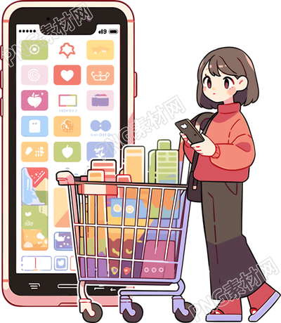 手機(jī)購(gòu)物女孩簡(jiǎn)約風(fēng)格素材