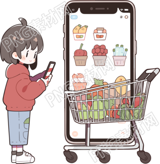 手機(jī)購(gòu)物女孩簡(jiǎn)潔豐富插圖