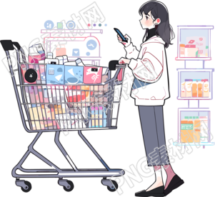 手機(jī)購(gòu)物女孩簡(jiǎn)潔時(shí)尚插圖