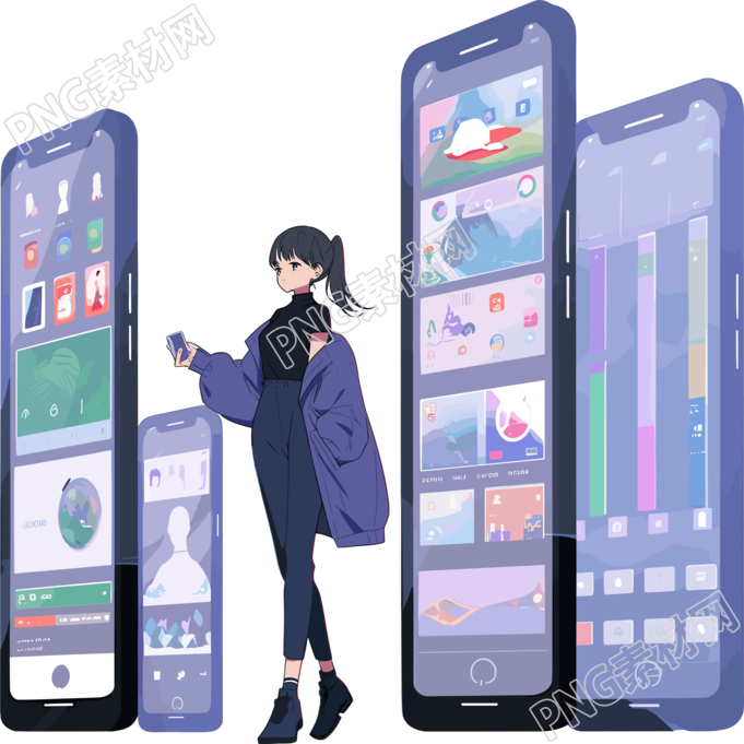 手机购物女孩创意设计素材