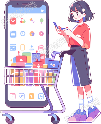 手機購物女孩簡潔時尚素材
