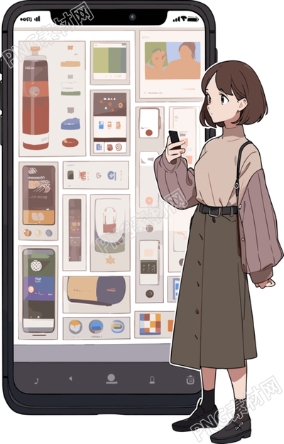 手機購物女孩PNG圖形素材