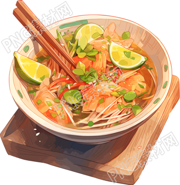 泰式湯面手繪插畫素材