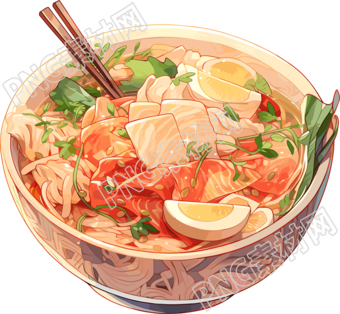 泰式汤面彩色素描绘画素材