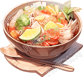 泰式湯面手繪插畫圖案
