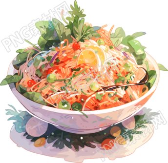 蔬菜沙拉動漫風格插畫