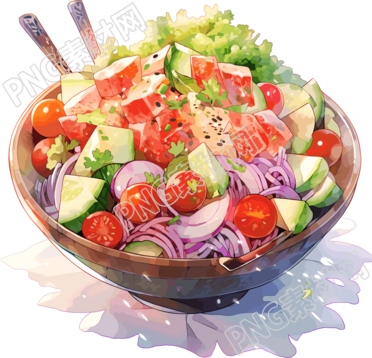 蔬菜沙拉手繪素菜插畫