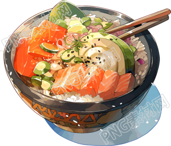 三文魚蓋飯手繪插畫