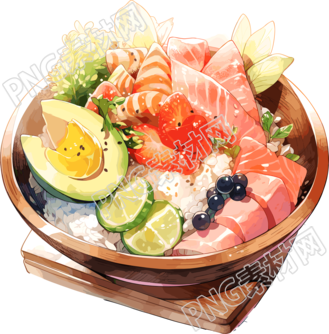 三文魚蓋飯透明背景插圖