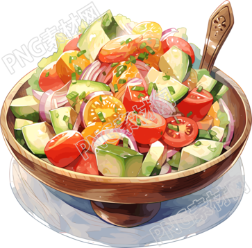 蔬菜沙拉彩色素描插畫