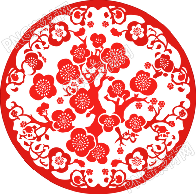 窗花剪紙梅花扁平化素材