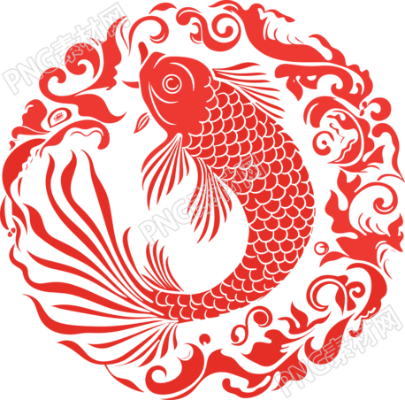 窗花剪纸红色锦鲤插图