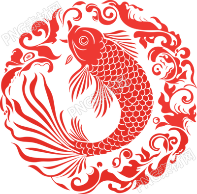 窗花剪紙紅色錦鯉插圖