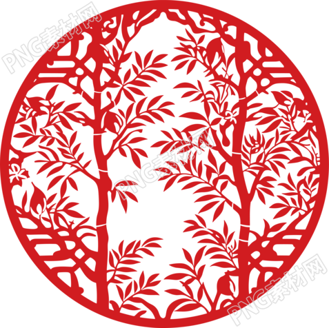 窗花剪纸竹子扁平插图