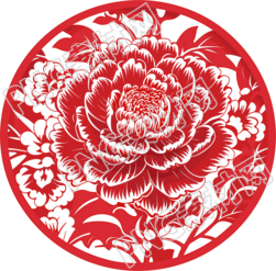 窗花剪紙精美的牡丹紅色素材