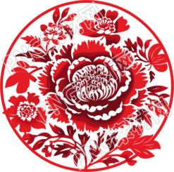 窗花剪紙紅色牡丹插畫