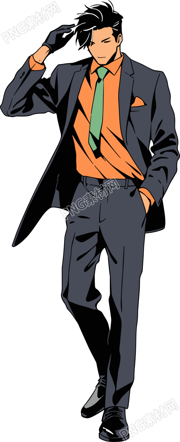 复古男生西服套装插画