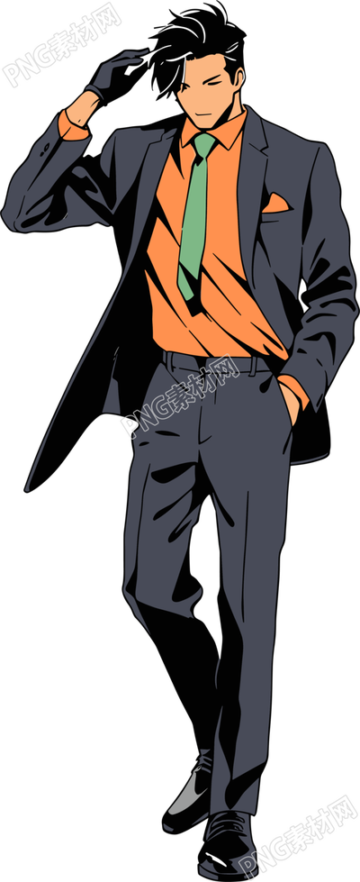 復(fù)古男生西服套裝插畫
