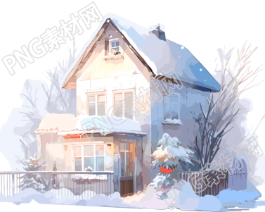 雪地小屋明亮插画素材