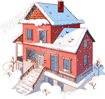 雪地小屋透明背景插图