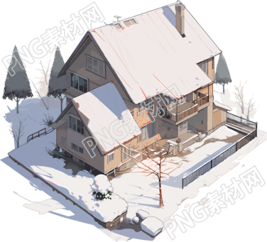 雪地小屋透明背景插画
