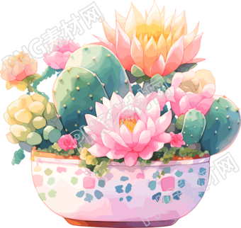 仙人掌盆栽水彩插畫