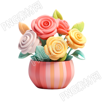3D玫瑰花盆元素