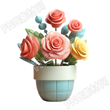 3D玫瑰花盆插畫