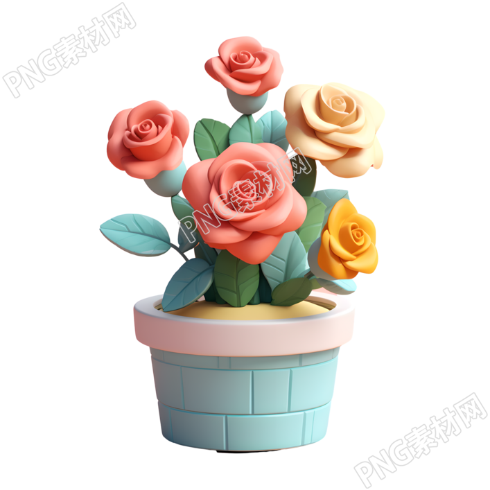 3D玫瑰花盆插图