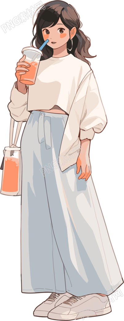 喝奶茶的女生简约设计插画