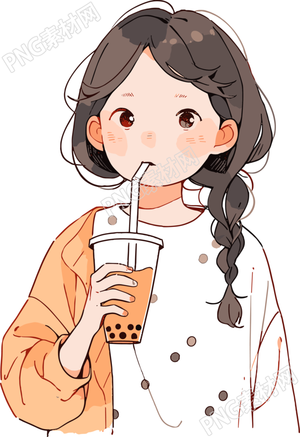 喝奶茶的女生创意设计插画