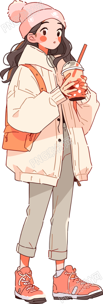 喝奶茶的女生创意设计插画