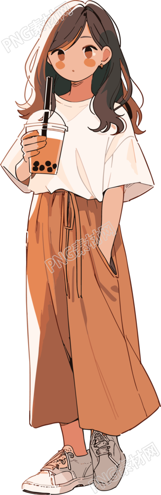 喝奶茶的女生簡(jiǎn)約可愛(ài)插畫(huà)