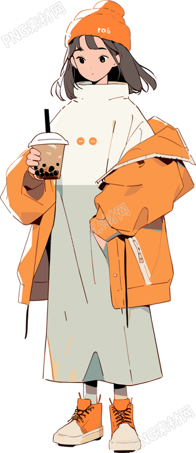 喝奶茶的女生插圖